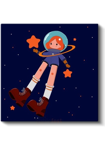Yıldız Avcısı - Turuncu Botlu Astronot Kız Kanvas Tablo