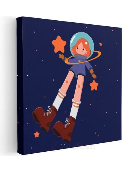 Yıldız Avcısı - Turuncu Botlu Astronot Kız Kanvas Tablo