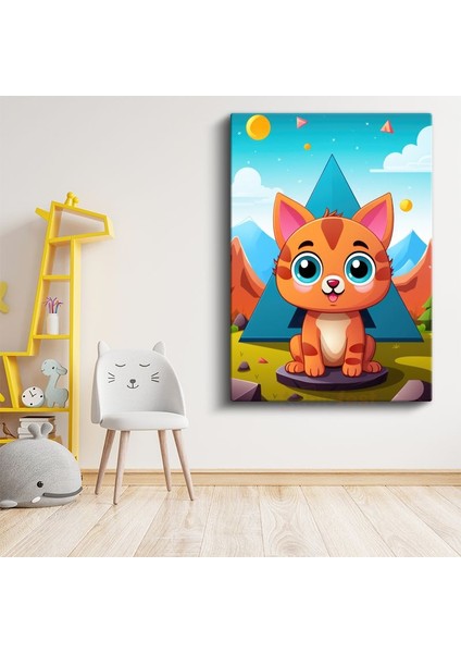 Neşeli Kedi Yavrusu - Renkli Dünyasında Sevimli Dostumuz Kanvas Tablo