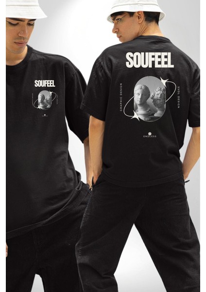 Modern Grafik Dizayn Heykeller Kadın Erkek Ön Minimal Sırt Baskılı Siyah Pamuklu Tişört fırsatları