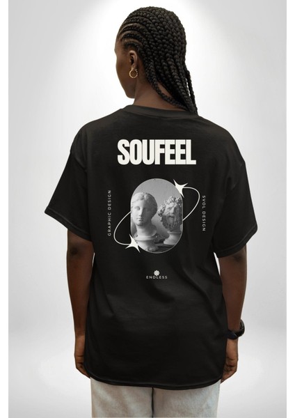 Modern Grafik Dizayn Heykeller Kadın Erkek Ön Minimal Sırt Baskılı Siyah Pamuklu Tişört indirimleri