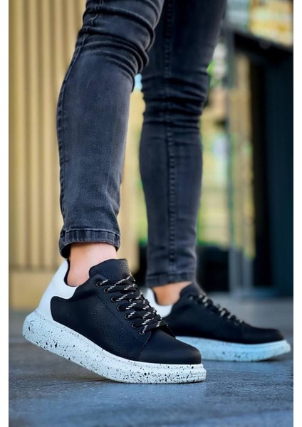 Erkek AYAKKABIKB-X500 Kuback Siyah Beyaz Yüksek Taban Bağcıklı Günlük Erkek Ayakkabı