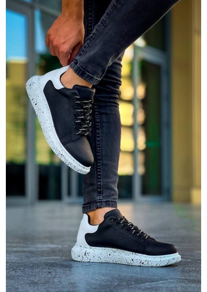 Erkek AYAKKABIKB-X500 Kuback Siyah Beyaz Yüksek Taban Bağcıklı Günlük Erkek Ayakkabı modelleri