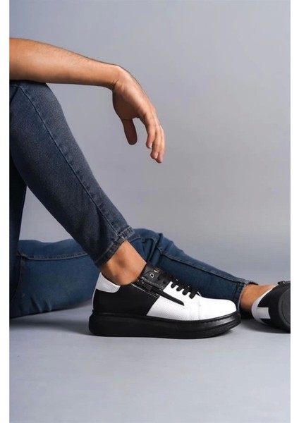 SLW155 Warrior Bağcıklı ve Fermuarlı Cilt Erkek Günlük Sneaker Ayakkabı St Siyah/beyaz modelleri