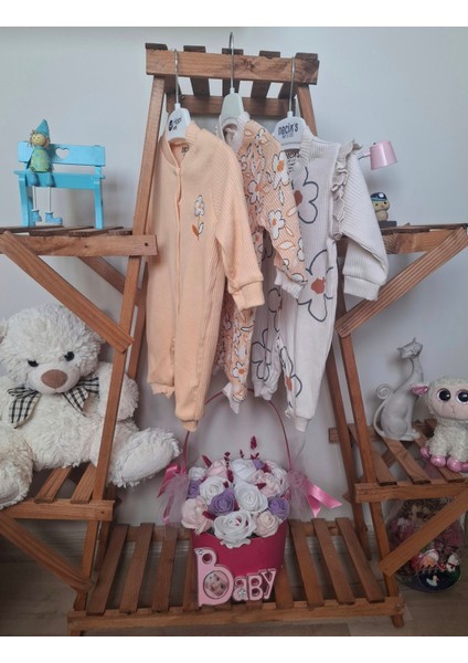 Çiçek Desenli 3'lü Kız Bebek Tulum indirimleri