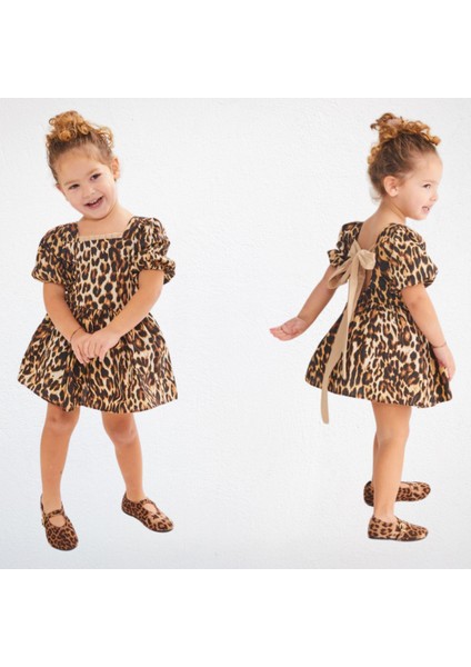 Leopar Desenli Kız Çocuk Elbisesi – Fiyonk Detaylı