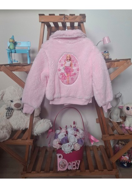 Kız Çocuk Baskılı Peluş Mont