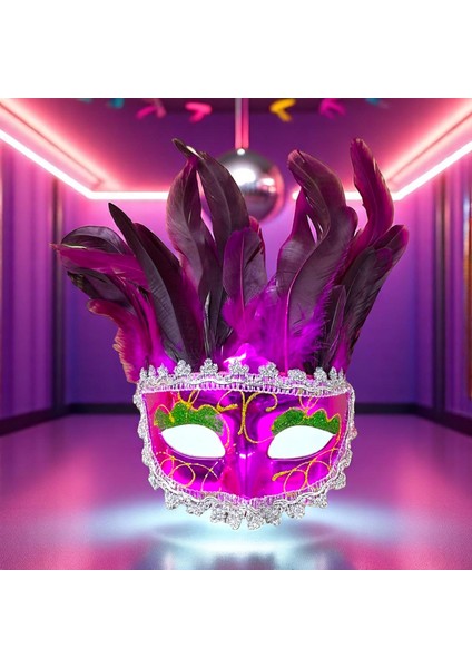 Pembe Tüylü Yılbaşı Parti Maskesi Pembe Tüylü Maske Pembe Maske Pembe Venedik Maskesi
