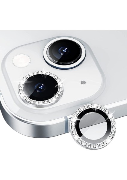 Apple iPhone 13/13 Mini Taşlı Kamera Lens Koruyucu Çerçeveli Koruyucu
