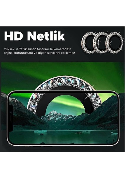 Apple iPhone 13/13 Mini Taşlı Kamera Lens Koruyucu Çerçeveli Koruyucu