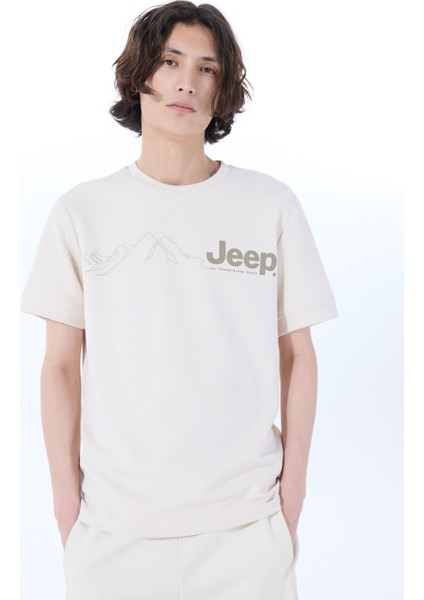 Bisiklet Yaka Baskılı Kırık Beyaz Erkek T-Shirt J5SM-TST7371