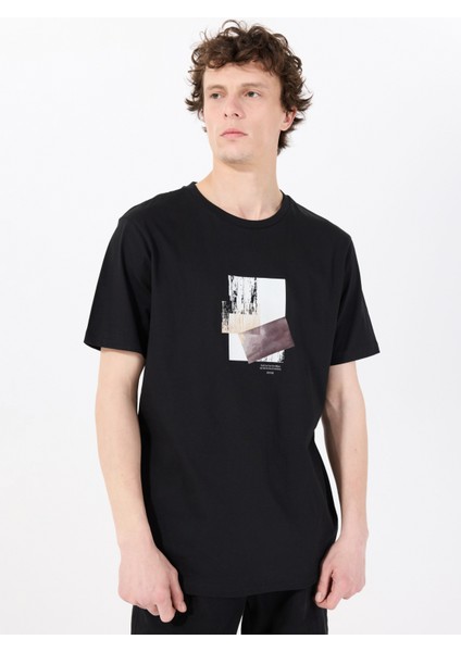 Bisiklet Yaka Baskılı Siyah Erkek T-Shirt M5SM-TST1298