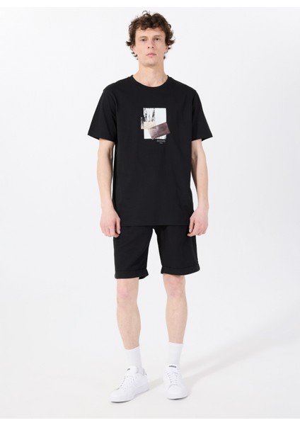 Bisiklet Yaka Baskılı Siyah Erkek T-Shirt M5SM-TST1298