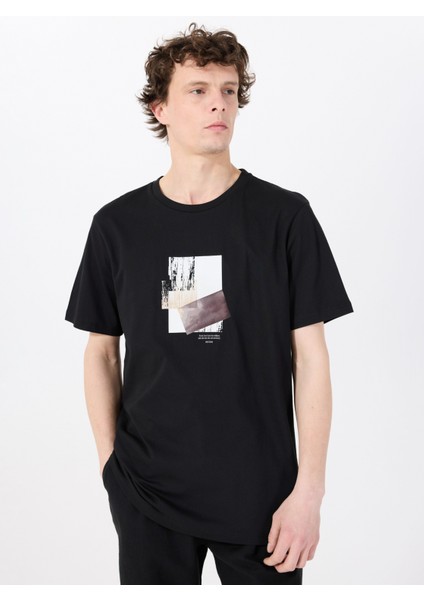Bisiklet Yaka Baskılı Siyah Erkek T-Shirt M5SM-TST1298
