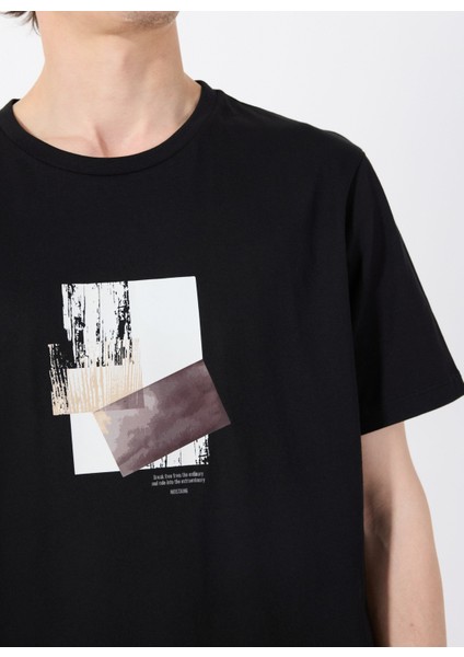 Bisiklet Yaka Baskılı Siyah Erkek T-Shirt M5SM-TST1298