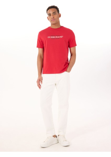 Bisiklet Yaka Desenli Kırmızı Erkek T-Shirt M4YI42K8FQ4G585 Gj Ss Cn Reg Amerı