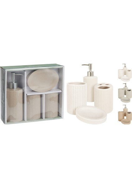 Bej Banyo Aksesuarı Dolomit 4lü Banyo Seti 24X21X8CM