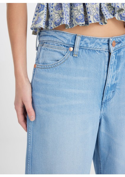 Yüksek Bel Geniş Paça Geniş Fit Mavi Kadın Denim Pantolon W2HD205280F09-WORLD Wide Jean Panto