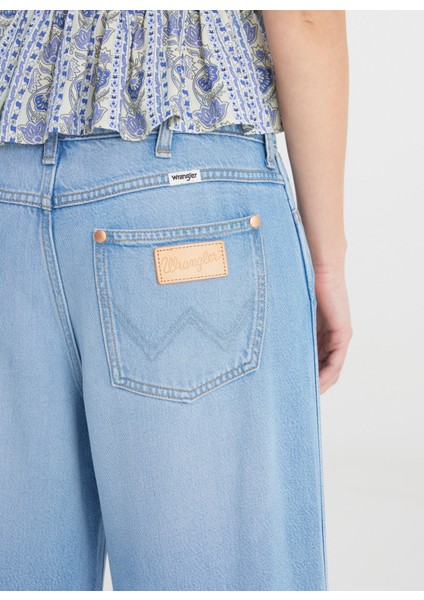 Yüksek Bel Geniş Paça Geniş Fit Mavi Kadın Denim Pantolon W2HD205280F09-WORLD Wide Jean Panto