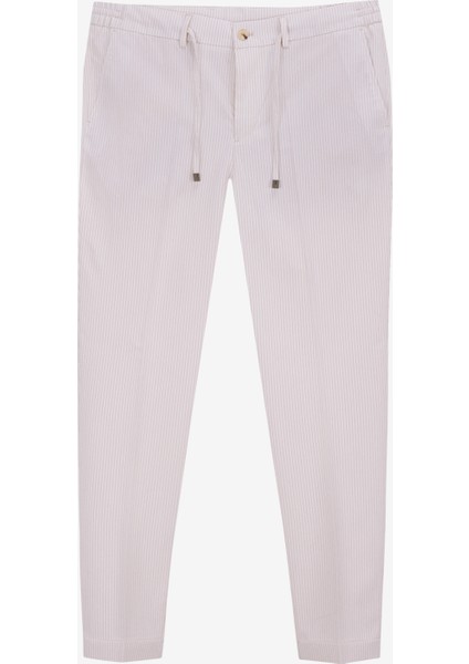 Bağlamalı Bel Duble Paça Kırık Beyaz Erkek Chino Pantolon F5SM-PNT 2721