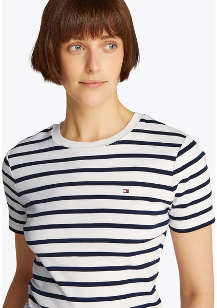Bisiklet Yaka Mavi Kadın T-Shirt WW0WW405870BF fiyatları