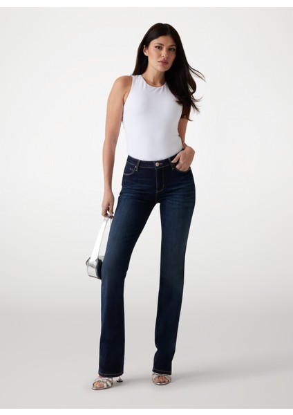 Yüksek Bel Düz Paça Regular Fit Mavi Kadın Denim Pantolon Sexy Straıght Power - Eco Vıscose B