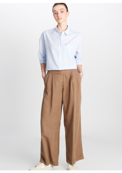 Yüksek Bel Relaxed Deve Tüyü Kadın Pantolon W2510473211-BOL Paça Tencel Pantolo