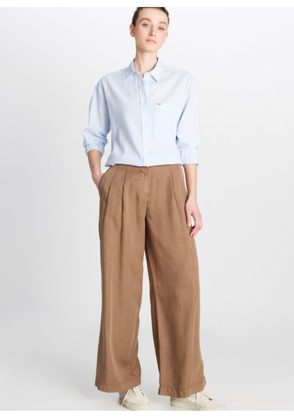 Yüksek Bel Relaxed Deve Tüyü Kadın Pantolon W2510473211-BOL Paça Tencel Pantolo
