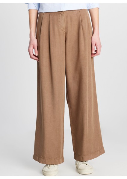 Yüksek Bel Relaxed Deve Tüyü Kadın Pantolon W2510473211-BOL Paça Tencel Pantolo
