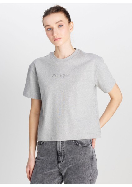 Bisiklet Yaka Gri Melanj Kadın T-Shirt W251030536-RELAXED Fit Mid Logo T-S fiyatları