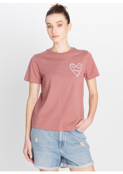 Bisiklet Yaka Gül Kurusu Kadın T-Shirt W2510732522-REGULAR Fit Grafik Logo