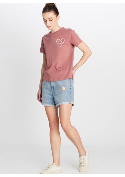 Bisiklet Yaka Gül Kurusu Kadın T-Shirt W2510732522-REGULAR Fit Grafik Logo fiyatları