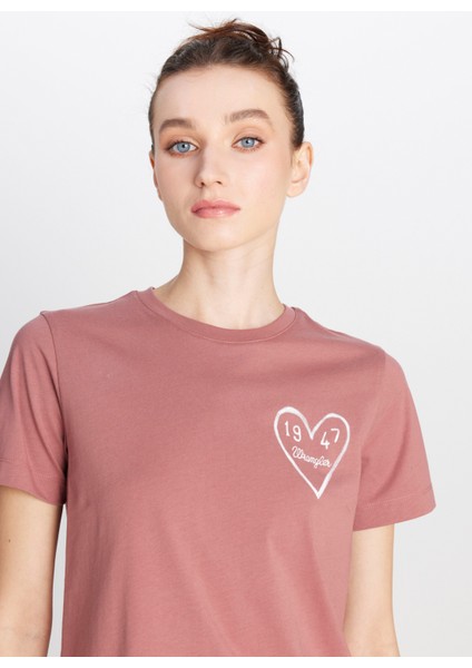 Bisiklet Yaka Gül Kurusu Kadın T-Shirt W2510732522-REGULAR Fit Grafik Logo fırsatları