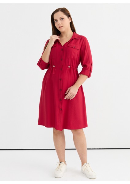 Gömlek Yaka Düz Bordo Standart Kadın Elbise 25YSL7570-BB modelleri