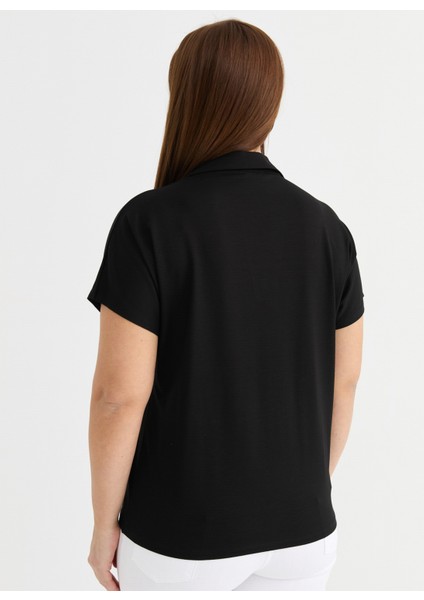 Gömlek Yaka Payetli Siyah Kadın Bluz 25YSL8076-BB fırsatları