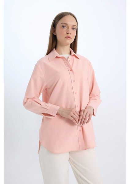 Relax Fit Poplin Uzun Kollu Tesettür Gömlek Tunik D7341AX25SP