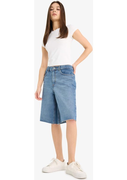 Yüksek Bel Jean Bermuda Şort E1603AX25SM