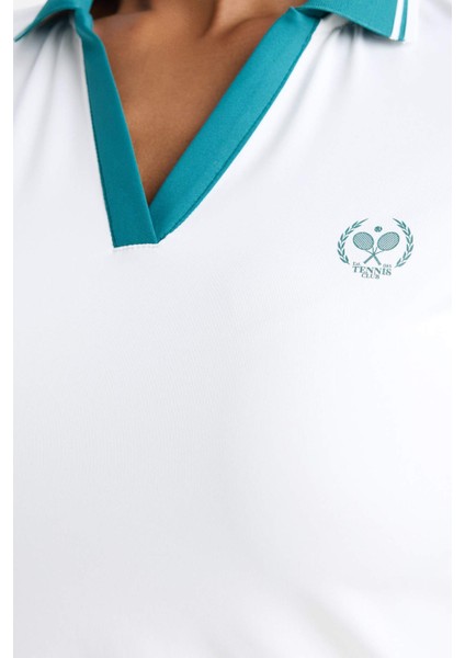 fit Standart Fit Polo Yaka Slogan Baskılı Sporcu Kısa Kollu TIŞÖRT E4310AX25SM