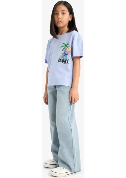 Kız Çocuk Disney Lilo & Stitch Bisiklet Yaka Sırt Baskılı Kısa Kollu Tişört E6508A825HS fiyatları