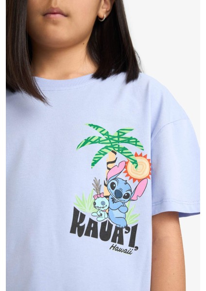 Kız Çocuk Disney Lilo & Stitch Bisiklet Yaka Sırt Baskılı Kısa Kollu Tişört E6508A825HS indirimleri