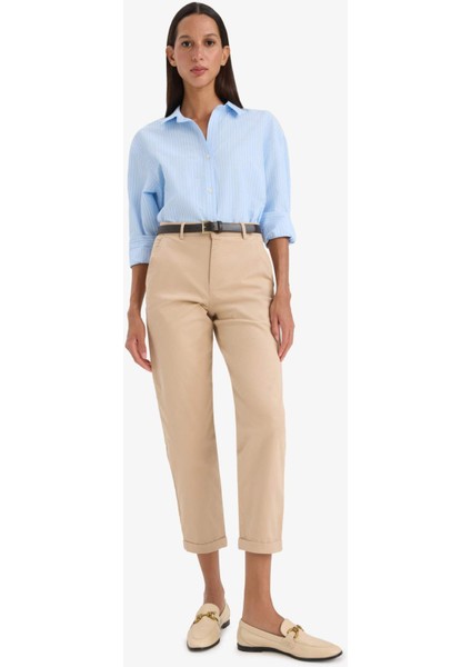Carrot Fit Gabardin Kemerli Pantolon Cepli Yüksek Bel D7413AX25SM