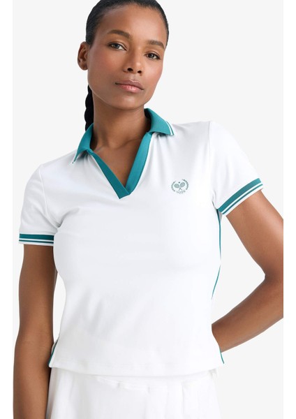 fit Standart Fit Polo Yaka Slogan Baskılı Sporcu Kısa Kollu TIŞÖRT E4310AX25SM