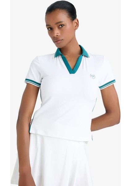 fit Standart Fit Polo Yaka Slogan Baskılı Sporcu Kısa Kollu TIŞÖRT E4310AX25SM
