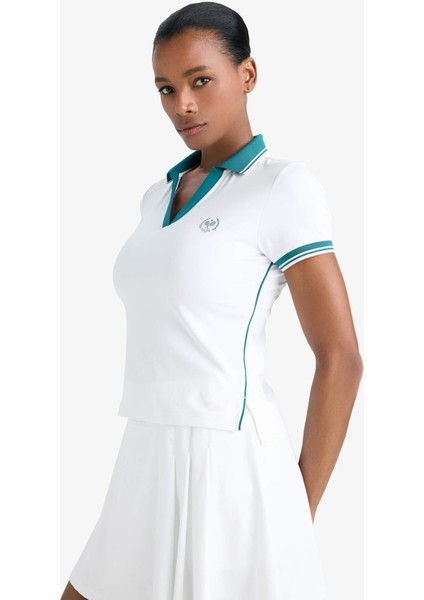 fit Standart Fit Polo Yaka Slogan Baskılı Sporcu Kısa Kollu TIŞÖRT E4310AX25SM