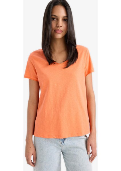Regular Fit V Yaka Basic Düz Kısa Kollu Tişört K1507AZ25SM