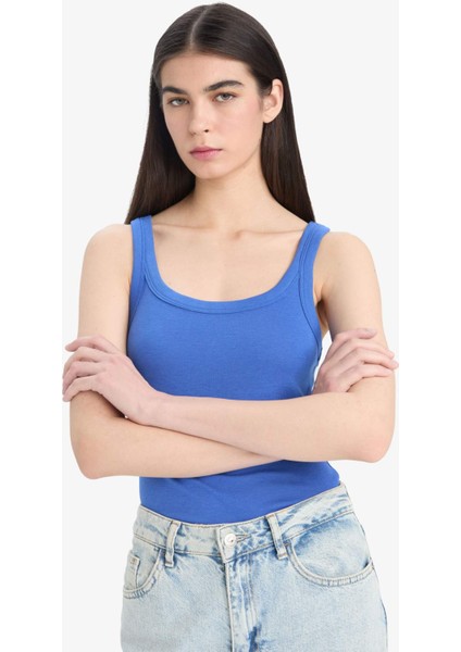 Slim Fit Dar Kesim Yuvarlak Yaka Fitilli Kaşkorse Atlet F1743AX25SM