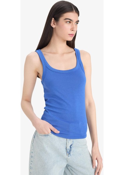 Slim Fit Dar Kesim Yuvarlak Yaka Fitilli Kaşkorse Atlet F1743AX25SM