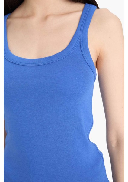 Slim Fit Dar Kesim Yuvarlak Yaka Fitilli Kaşkorse Atlet F1743AX25SM