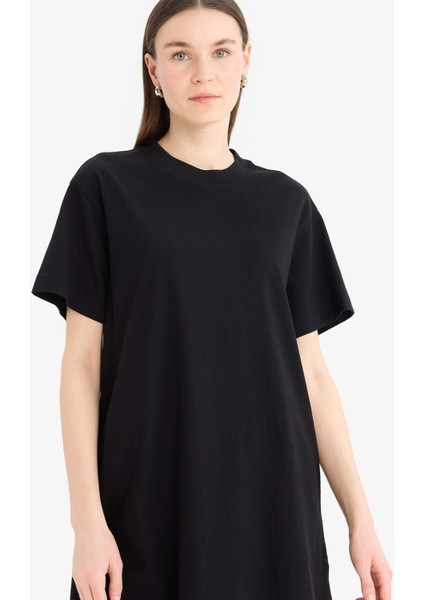 Regular Fit Bisiklet Yaka Basic Düz Kısa Kollu Siyah Tunik Tişört A8351AX25SP