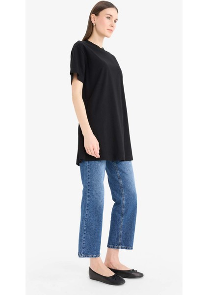 Regular Fit Bisiklet Yaka Basic Düz Kısa Kollu Siyah Tunik Tişört A8351AX25SP